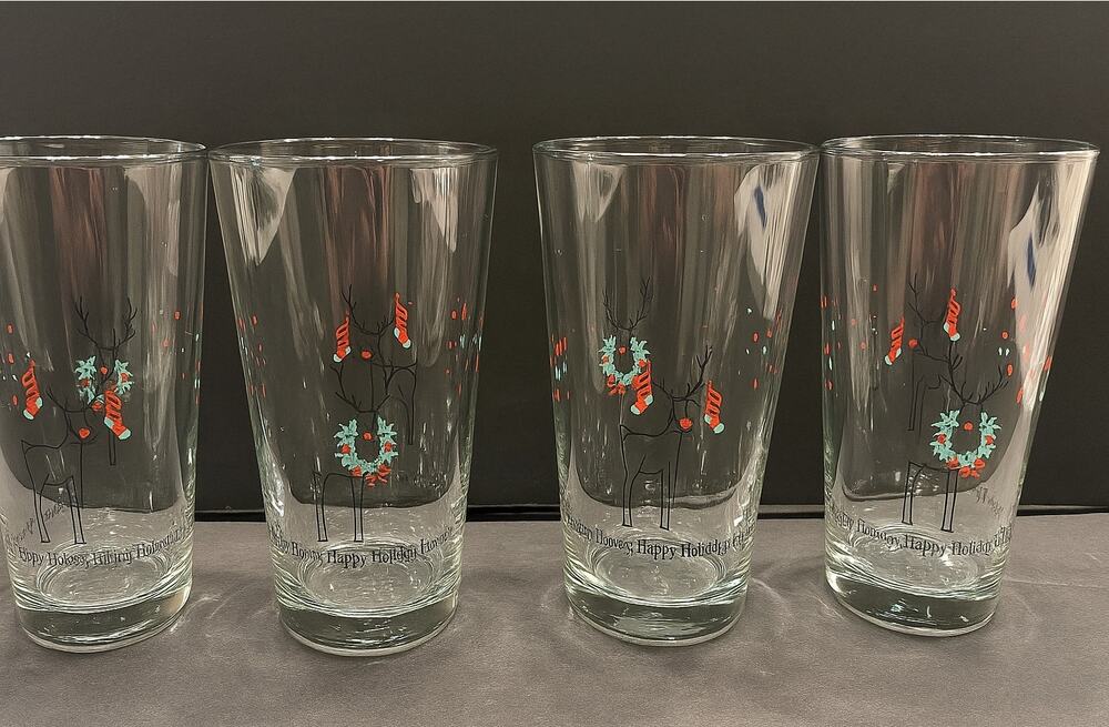 Libbey Happy Holidays reindeer glass coolers set of 4 Christmas 15 oz